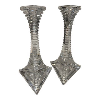 24% Lead Crystal Unique Triangle Eiffel Tower Shape Candle Holder Candlesticks For Sale