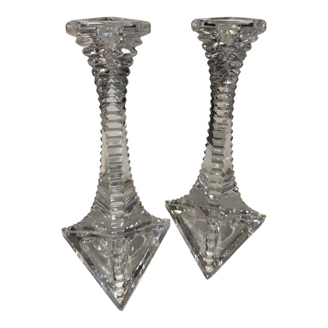 24% Lead Crystal Unique Triangle Eiffel Tower Shape Candle Holder Candlesticks For Sale