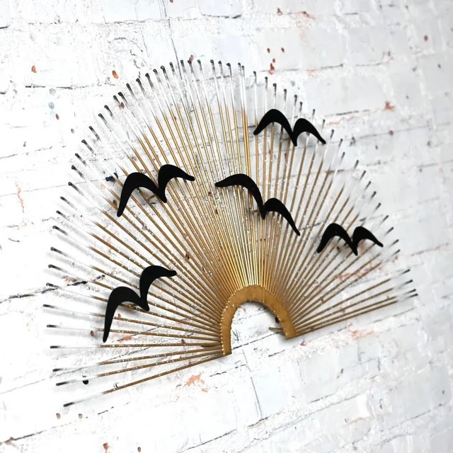 Mid-20th Century Brutalist Mid-Century Modern Metal Birds in Flight Sunburst Wall Art Style of C. Jere For Sale - Image 6 of 12