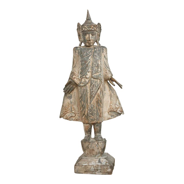 29" Tall Burmese Royal Spirit Carved Figure For Sale