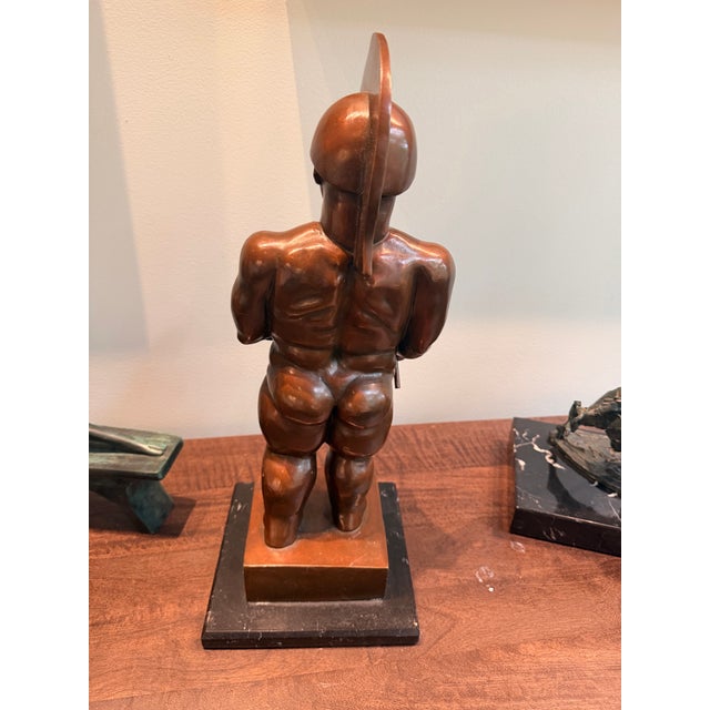 Late 20th Century Late 20th Century After Fernando Botero Bronze-Patina Classical Warrior Sculpture on Marble Base For Sale - Image 5 of 6