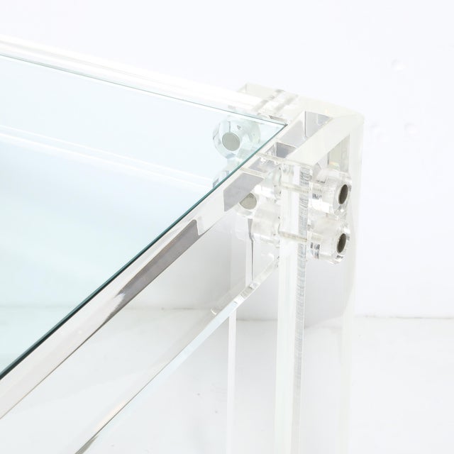 Pair of Mid-Century Modernist Rectilinear Lucite & Glass Side/End Tables For Sale - Image 15 of 18