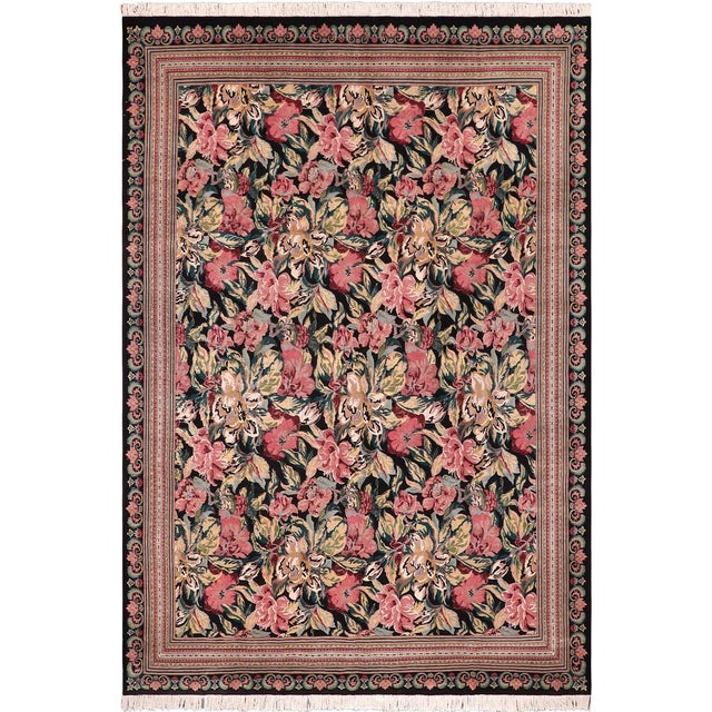 1990's Floral Pak-Persian Black/Black Wool Rug - 9'0'' X 12'0'' For Sale - Image 9 of 9