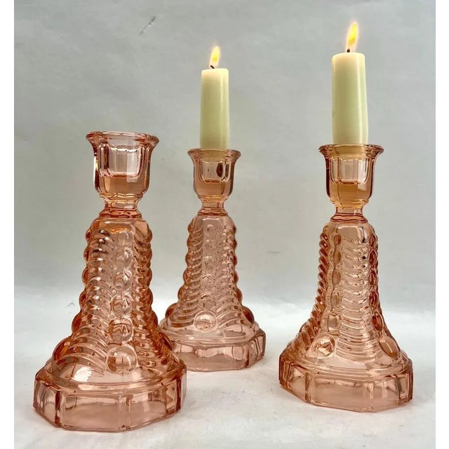 Glass Vintage Candlesticks by Graffart & Delvenne for Val Saint Lambert, 1935, Set of 3 For Sale - Image 7 of 11