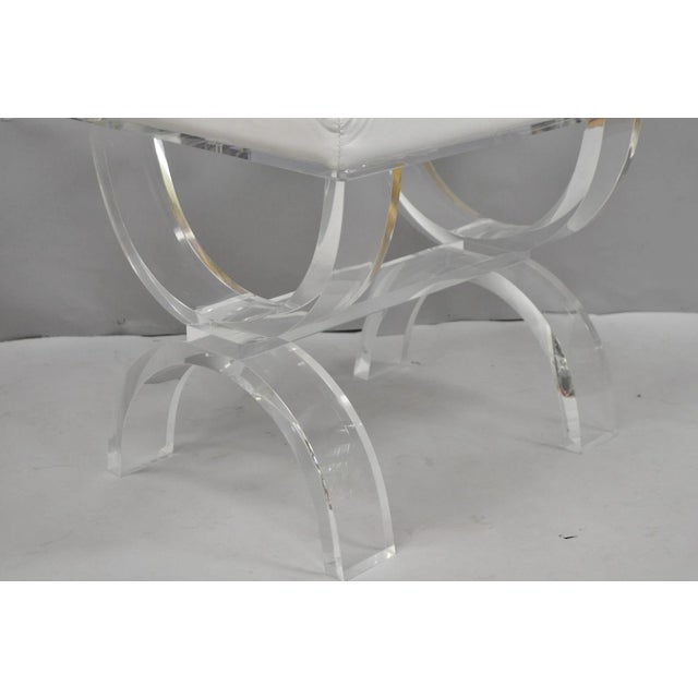 Contemporary Modern Lucite Acrylic X-Form White Vanity Bench Stool Seat For Sale In Philadelphia - Image 6 of 15