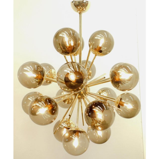 Italian 21st Century Diciotto Polished Brass Smoky Murano Sputnik Chandelier by Fabio LTD For Sale - Image 3 of 5