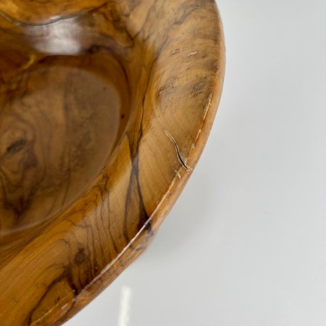 Wood Fruit Bowl on a Single-Piece Base in Olive Wood, 1950s For Sale - Image 7 of 10