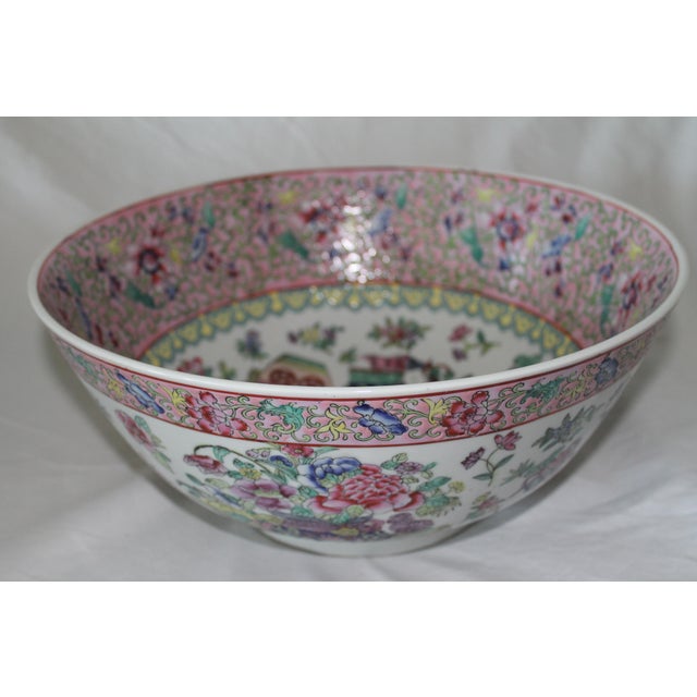 Vintage Chinese Famille Rose Porcelain Bowl, White & Pink Base With Floral Accents and Bottom Marking For Sale - Image 4 of 12