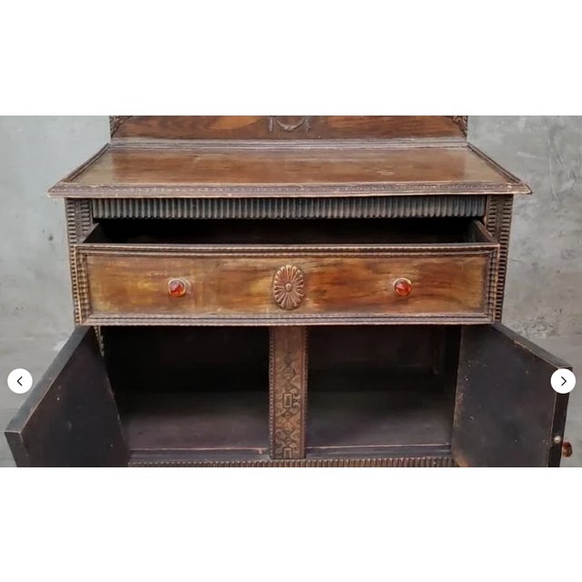 Vintage Mission Barley Twist Oak Server Cabinet ~ Sideboard Buffet Side Table For Sale - Image 9 of 14