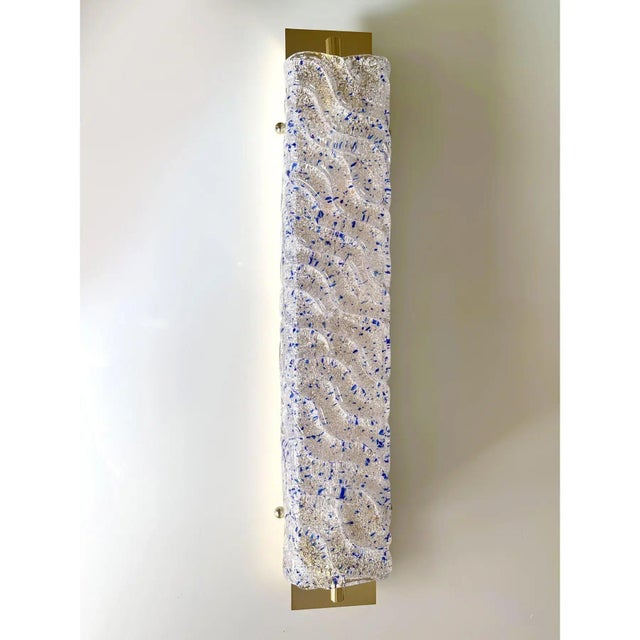 Contemporary Gold Wall Sconces with Blue Graniglia Murano Glass by Simoeng, Set of 2 For Sale - Image 3 of 7