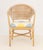 Modern Rattan Arm Chair, with diamond patterned blue, white, and yellow upholstered seat. 31" H x 21" W x 17" D; seat:...
