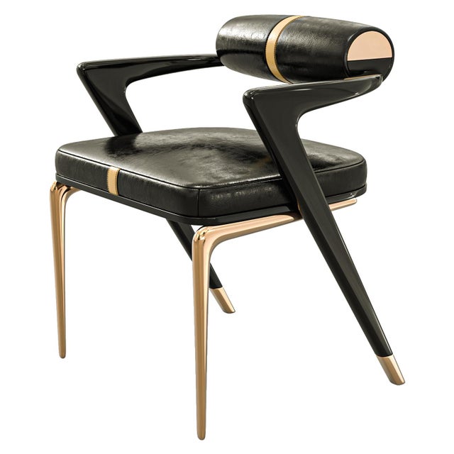 Art Deco "Grecale" Chair, With Bronze & Stainless Steel, Tailor Made Leather For Sale - Image 3 of 11