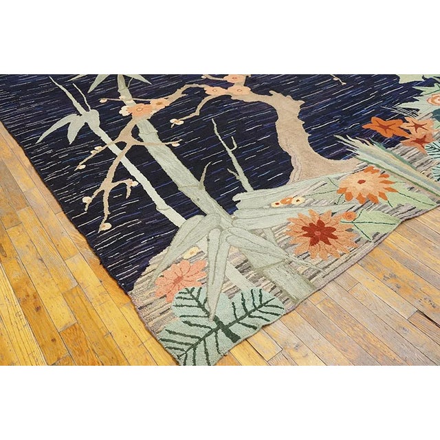 Art Deco 1930s Multicolor Botanical Floral Antique American Hooked Rug in Art Deco Style For Sale - Image 3 of 6