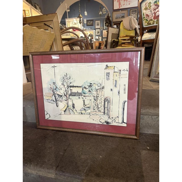 Nicola Sgambati, The Glimpse of a Small Village, 1920s, Watercolored Print For Sale - Image 8 of 8