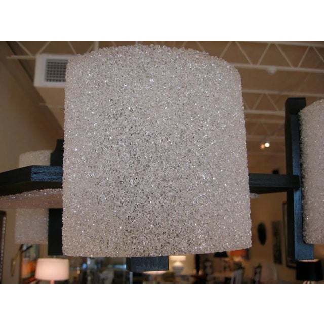 Mid-Century Modern Mid-Century Modern Chandelier With Crushed Acrylic Shades, Black Wood and Aluminum 1950's For Sale - Image 3 of 7