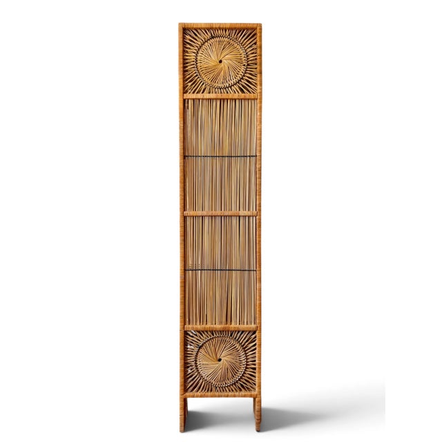 1970s Vintage Woven Rattan Sunburst Four-Panel Room Divider Screen For Sale - Image 5 of 11