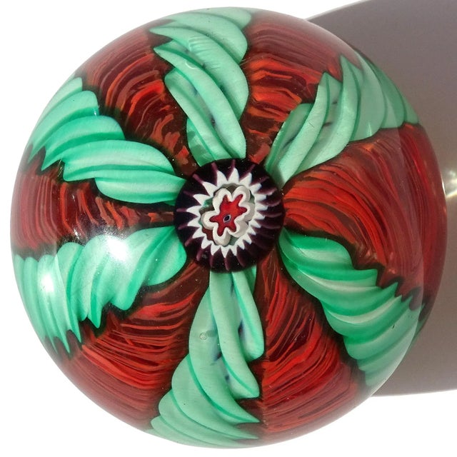 Mid-Century Modern Vintage Murano Fratelli Toso Green Orange Millefiori Flower Italian Art Glass Paperweights - Set of 3 For Sale - Image 3 of 10