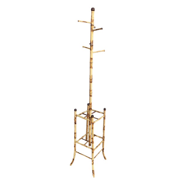 Mid Century Tiger Bamboo Coat Rack W Umbrella Stand Chairish
