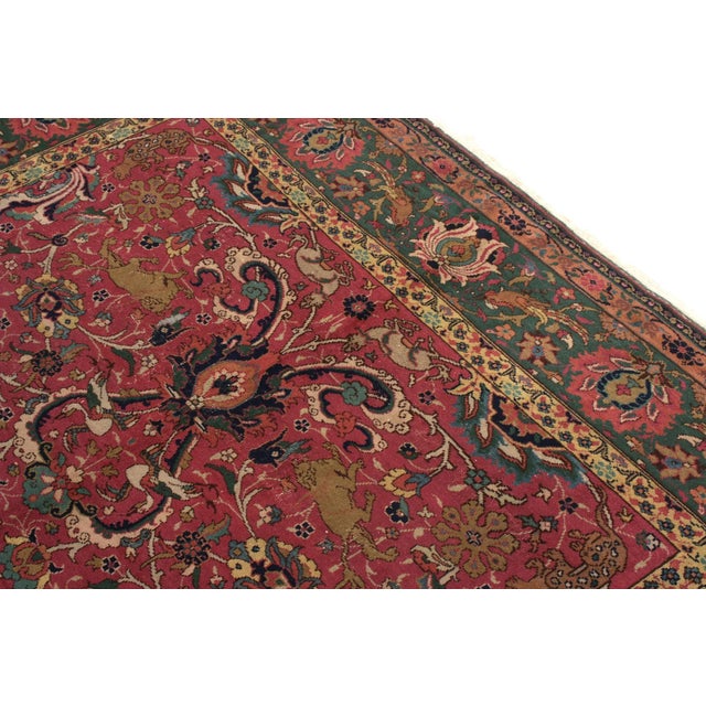 Early 20th Century Hand-Knotted Antique Indian Agra Rug in All Over Pink, Green Hunting Pictorial For Sale - Image 5 of 6