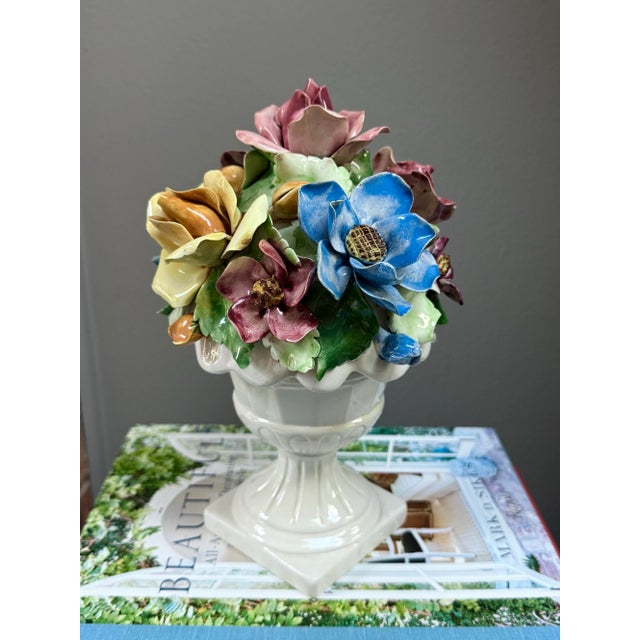 Rustic European Vintage Italian Capodimonte Style Majolica Lidded Urn With Colorful Roses For Sale - Image 3 of 12