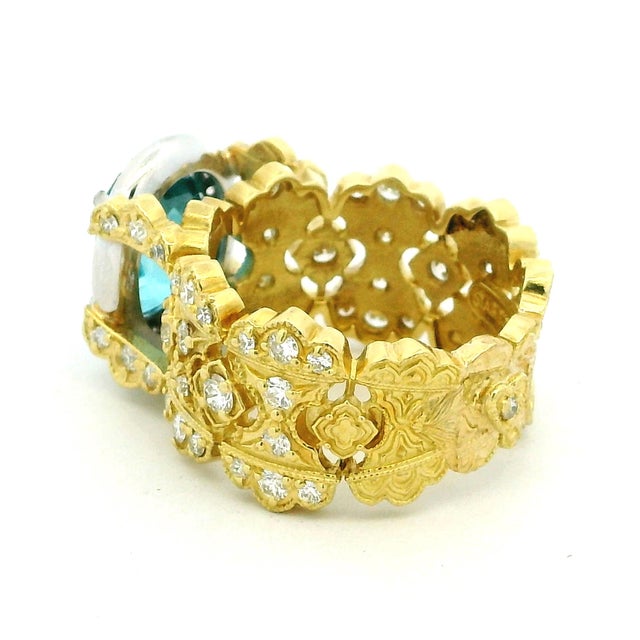 Baby Blue Stambolian 18k Gold Blue Zircon and Diamond Cocktail Ring, Size 8.75 For Sale - Image 8 of 14