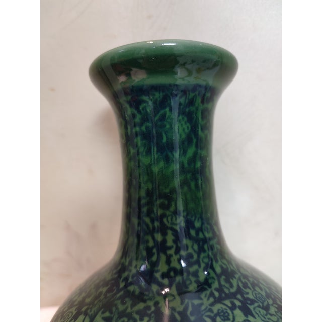 Ceramic Chinese Ceramic Vase Qianlong Marked Green Glaze Black Painting Porcelain Vase Hand Painted Flowers Pattern For Sale - Image 7 of 11