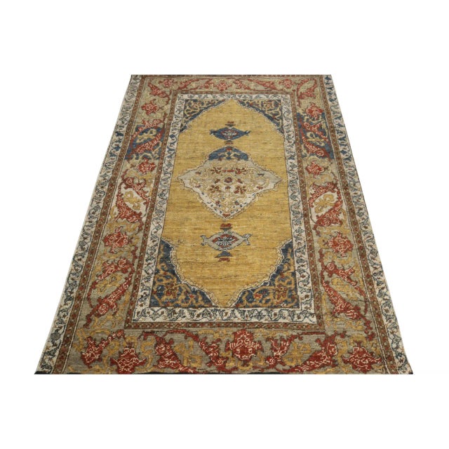 Traditional Rug & Kilim’s Classic Rug in Gold Medallion With Red Floral Patterns For Sale - Image 3 of 7