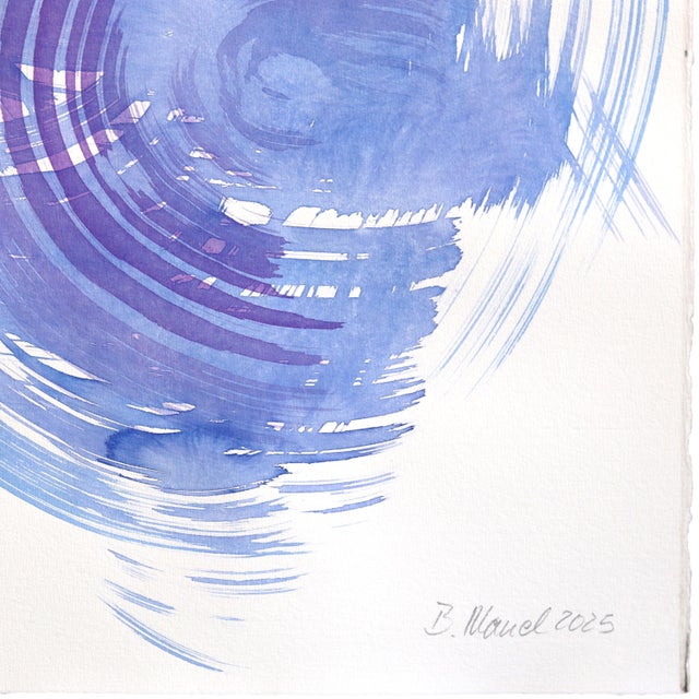 Blue Swirl 2 - Original Blue Abstract Ink Painting on French Linen Paper by Bettina Mauel For Sale In Los Angeles - Image 6 of 6
