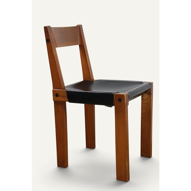 Wood Vintage S24 Chair in Elm and Black Leather by Pierre Chapo, 1970 For Sale - Image 7 of 18