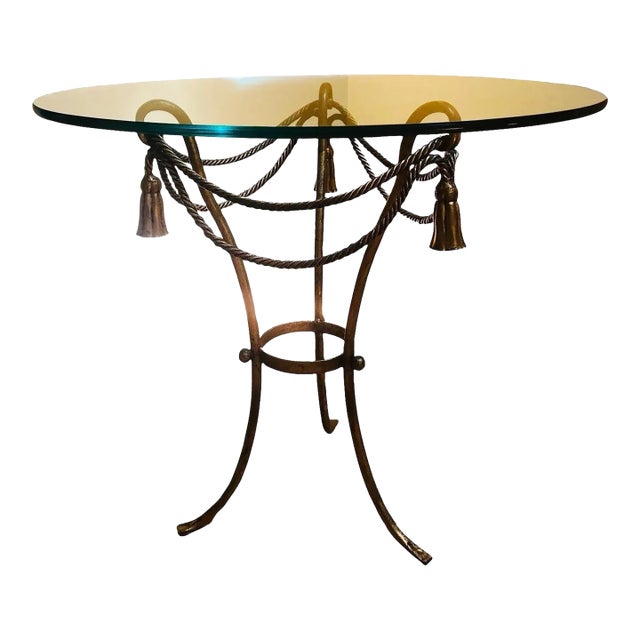 Late 20th Century Regency Style Glass Accent Table With Tassel Details For Sale