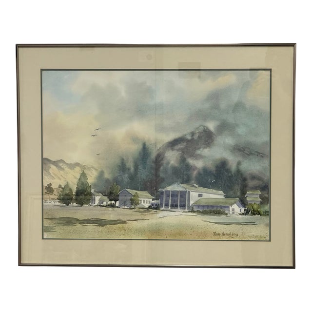 Russ Hensling Colonial Style White House Watercolor, Signed For Sale