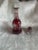 Antique Cranberry Glass Etched Decanter Cruet & Stopper 9.5"