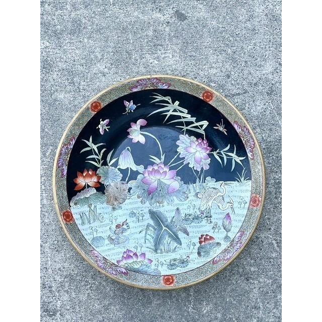 Vintage Monumental Asian Floral Bowl For Sale - Image 4 of 12