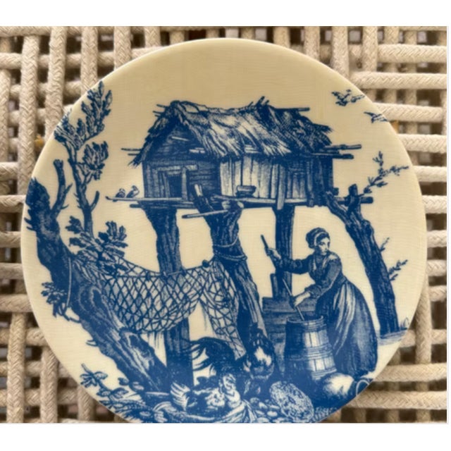 French Country Limoges Philippe Deshoulieres Toile De Jouy Blue - Set of 4 For Sale - Image 3 of 10