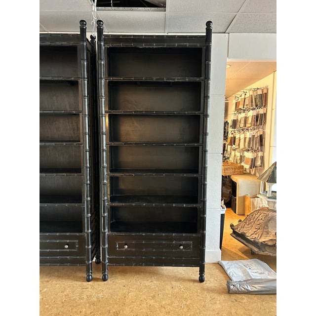 Vintage Pair Faux Bamboo Etagere Bookcase For Sale - Image 13 of 14