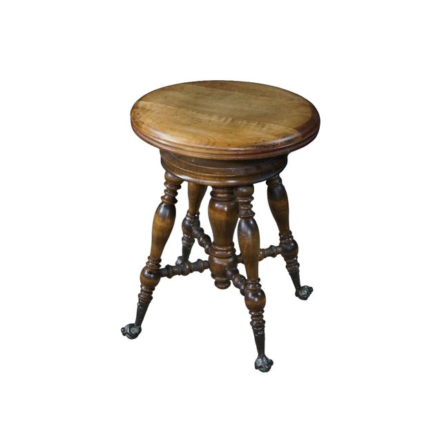 Victorian Antique Victorian Birch Ball & Claw Piano Organ Stool Seat Rest For Sale - Image 3 of 17