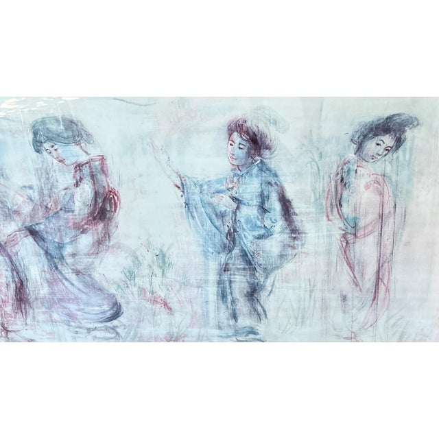 Late 20th-Century “Geisha Girls” Faux Bamboo Frame Lithograph Reproduction Under Glass by Edna Hibel For Sale In Austin - Image 6 of 16