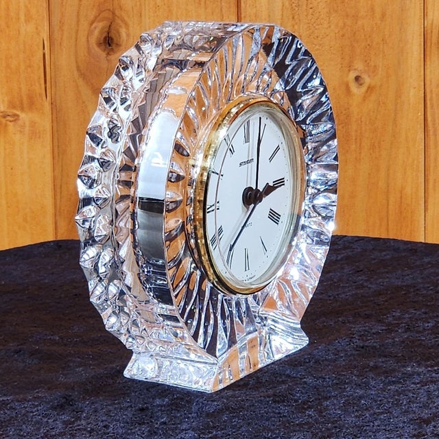 Vintage MCM Staiger Quartz Lead Crystal Mantel Desk Clock For Sale - Image 4 of 4