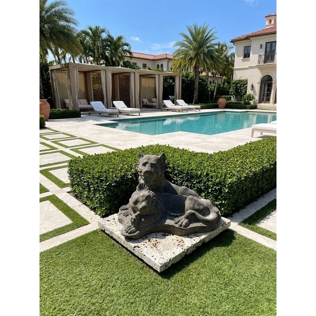 Stone Vintage Italian-Style Carved Marble Reclining Lion and Lioness Garden Sculpture For Sale - Image 7 of 11