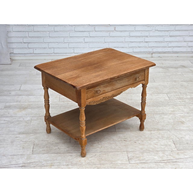 1970s, Danish table with drawers. Solid oak wood, rattan. Original very good condition: no smells, no stains and stable...