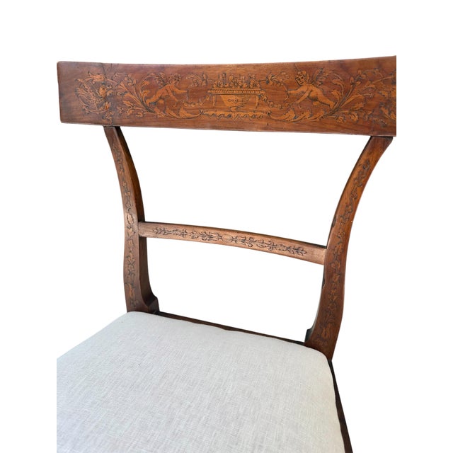 Rare Pair of Late 18th Century Directoire Penwork and Cherrywood Side Chairs, Circa 1790. For Sale - Image 9 of 12