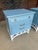 Chic Vintage Palm Beach Regency Ficks Reed Attributed Faux Bamboo Rattan Nightstands - Newly Painted French Blue With White Lattice Base - A Pair For Sale - Image 9 of 11