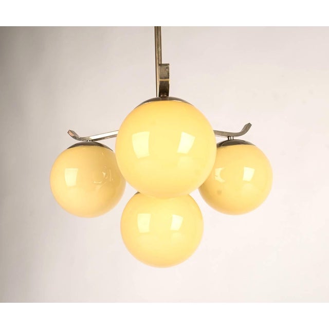 1930s Art Deco Bauhaus Nickel Plated Chandelier with Opaline Glass, 1930s For Sale - Image 5 of 9