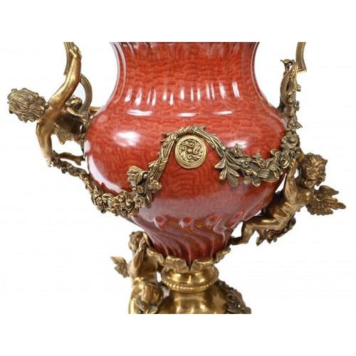 Ceramic French Porcelain Ormolu Cherub Urns, Set of 2 For Sale - Image 7 of 13