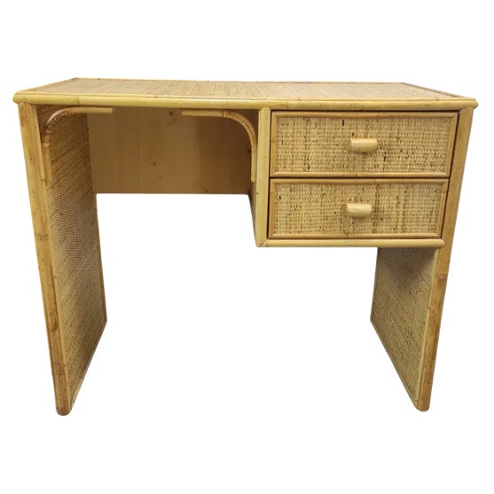 Bamboo Wicker Desk, 1970s For Sale