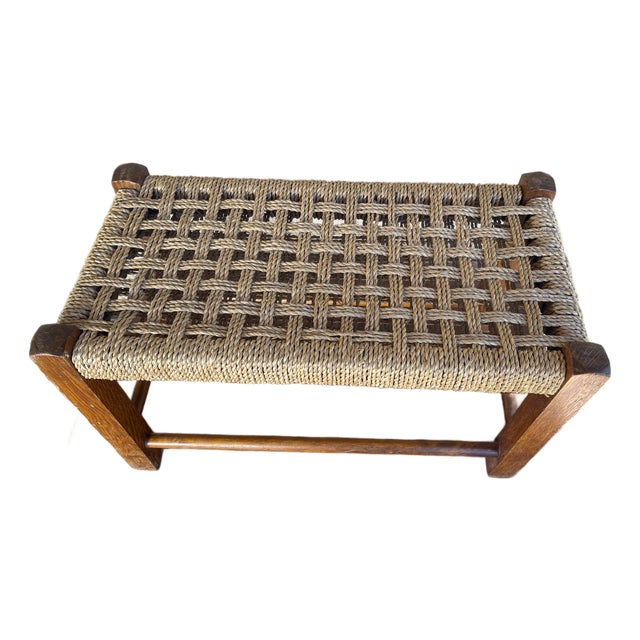 Vintage Mission Oak & Rope Rectangle Foot Stool For Sale