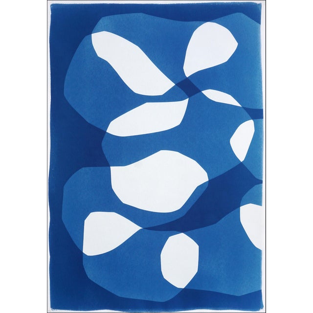 2025, Abstract Geometric Diptych in White and Blue of Asteroid Belt, Handmade Unique Monotype Cyanotype on Watercolor Paper For Sale - Image 4 of 9