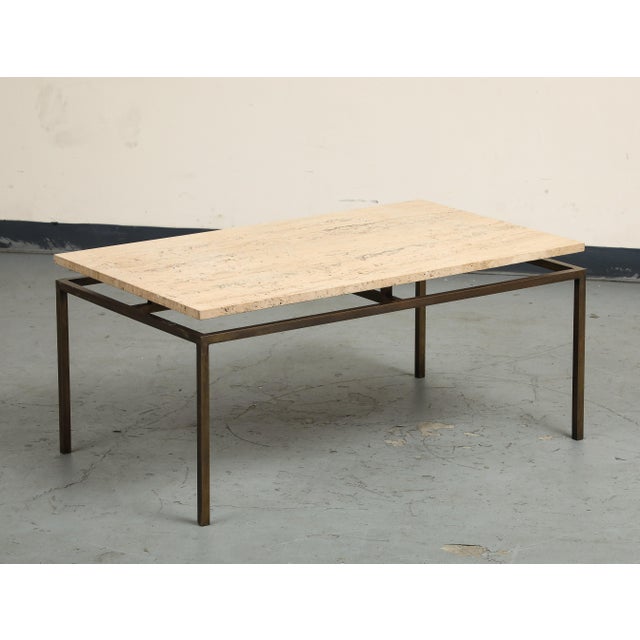 Late 20th Century Modernist Brass Coffee Table With Travertine Top For Sale - Image 16 of 18