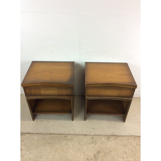 Mid-Century Modern Pair of Mid Century Modern Nightstands With One Drawer and Sled Legs For Sale - Image 3 of 12