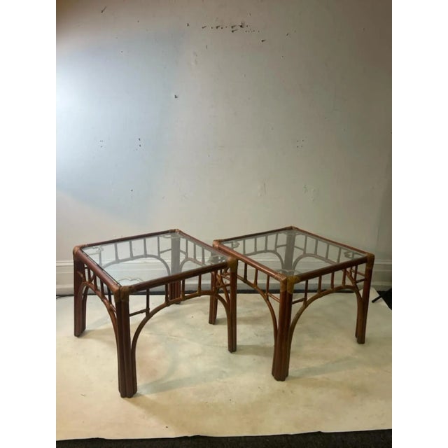 Franco Albini 1970s High Style Bamboo, Rattan & Brass End Tables - A Pair For Sale - Image 4 of 11